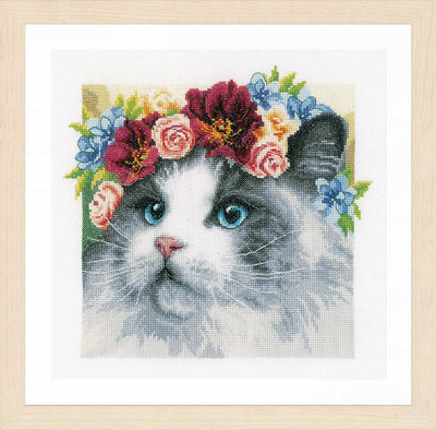 Lanarte Cross Stitch Kit - Flower Crown Ragdoll Cat (Evenweave)