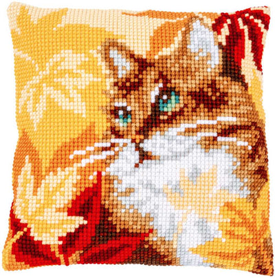Vervaco Cross Stitch Kit - Cat with Autumn Leaves Cushion