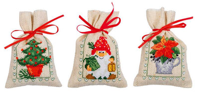Set 3 Xmas Gift Bags Cross Stitch Kit - Vervaco PN-0194764