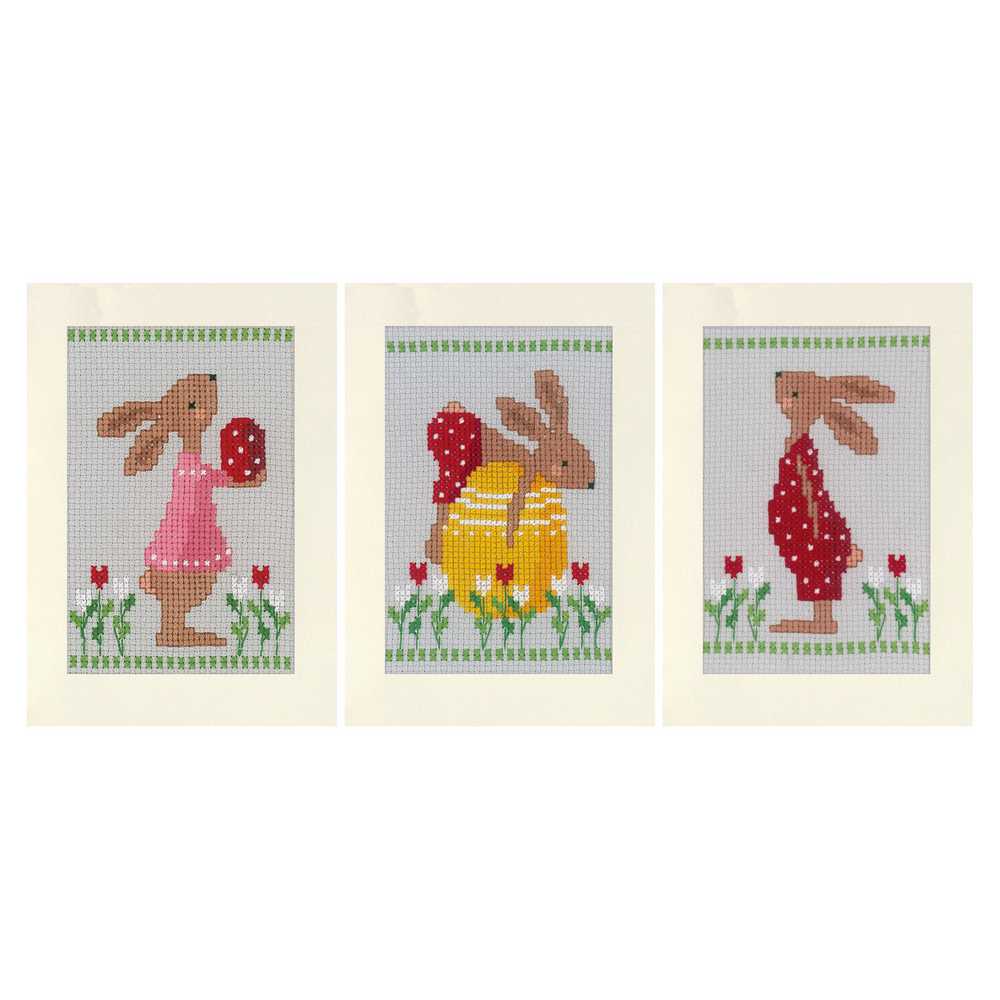 Vervaco Cross Stitch Kit - Easter Rabbits Set of 3 Cards