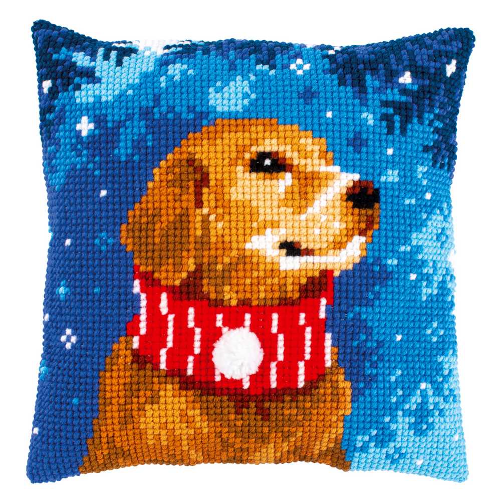 Vervaco Cross Stitch Cushion Kit - Dog With Scarf