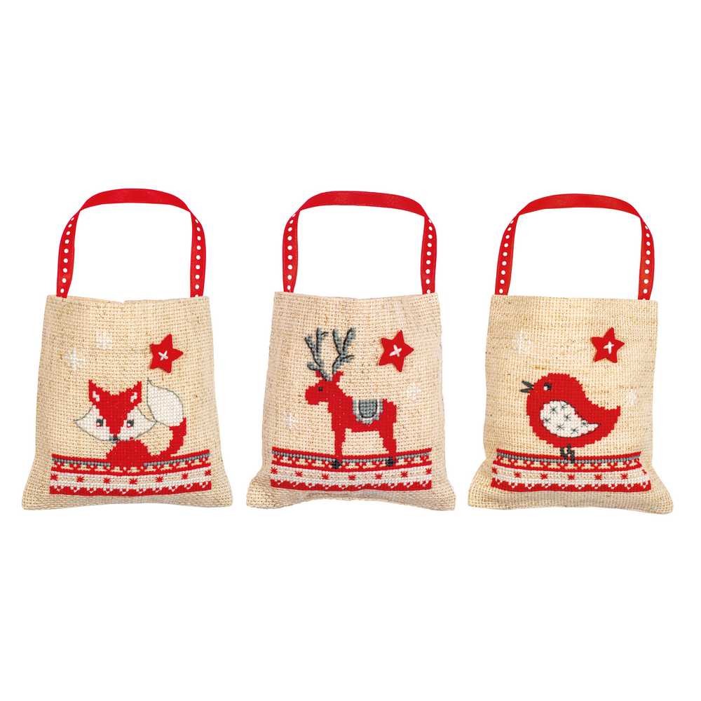 Vervaco Cross Stitch Kit - Christmas Animals Pot Pourri/Gift Bags