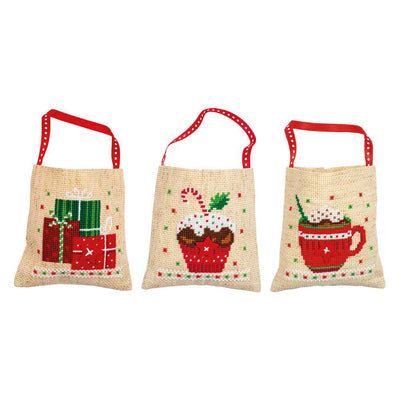 Vervaco Cross Stitch Kit - Christmas Motifs Red and Green Pot Pourri/Gift Bags