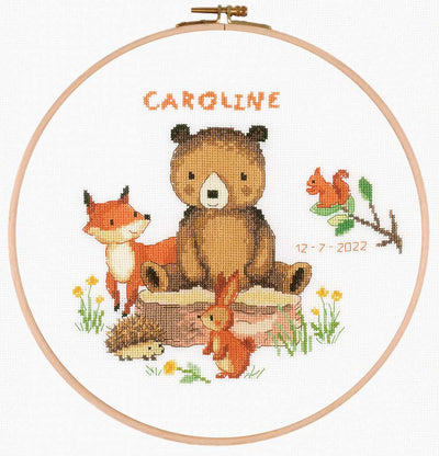 Vervaco Cross Stitch Kit - Forest Animals Birth sampler