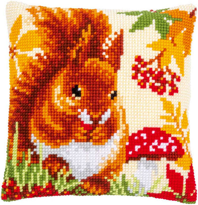Squirrel in Autumn Cross Stitch Cushion Kit - Vervaco