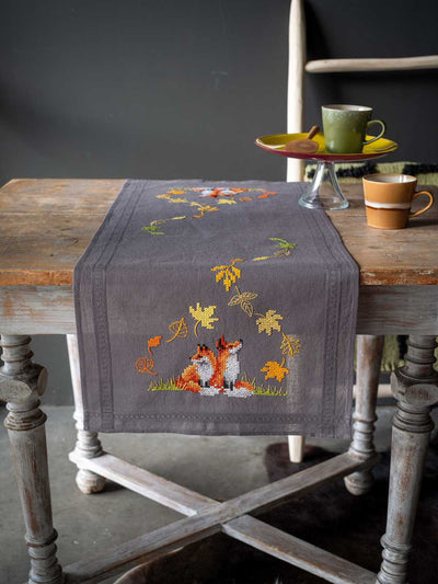 Foxes in Autumn Table Runner Embroidery Kit - Vervaco