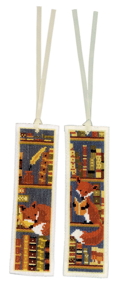 Foxes in Bookshelf Pk 2 Bookmark Cross Stitch Kits - Vervaco