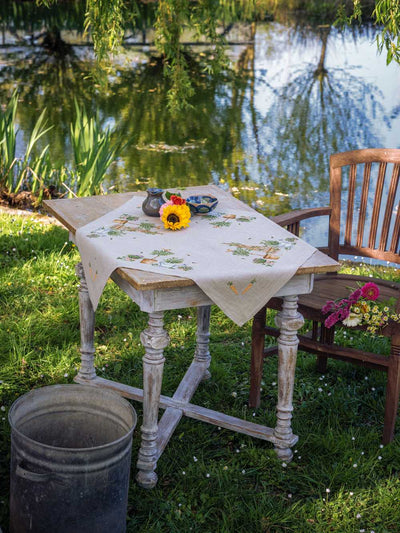 Vervaco Cross Stitch Kit - Garden Equipment Tablecloth (Linen)