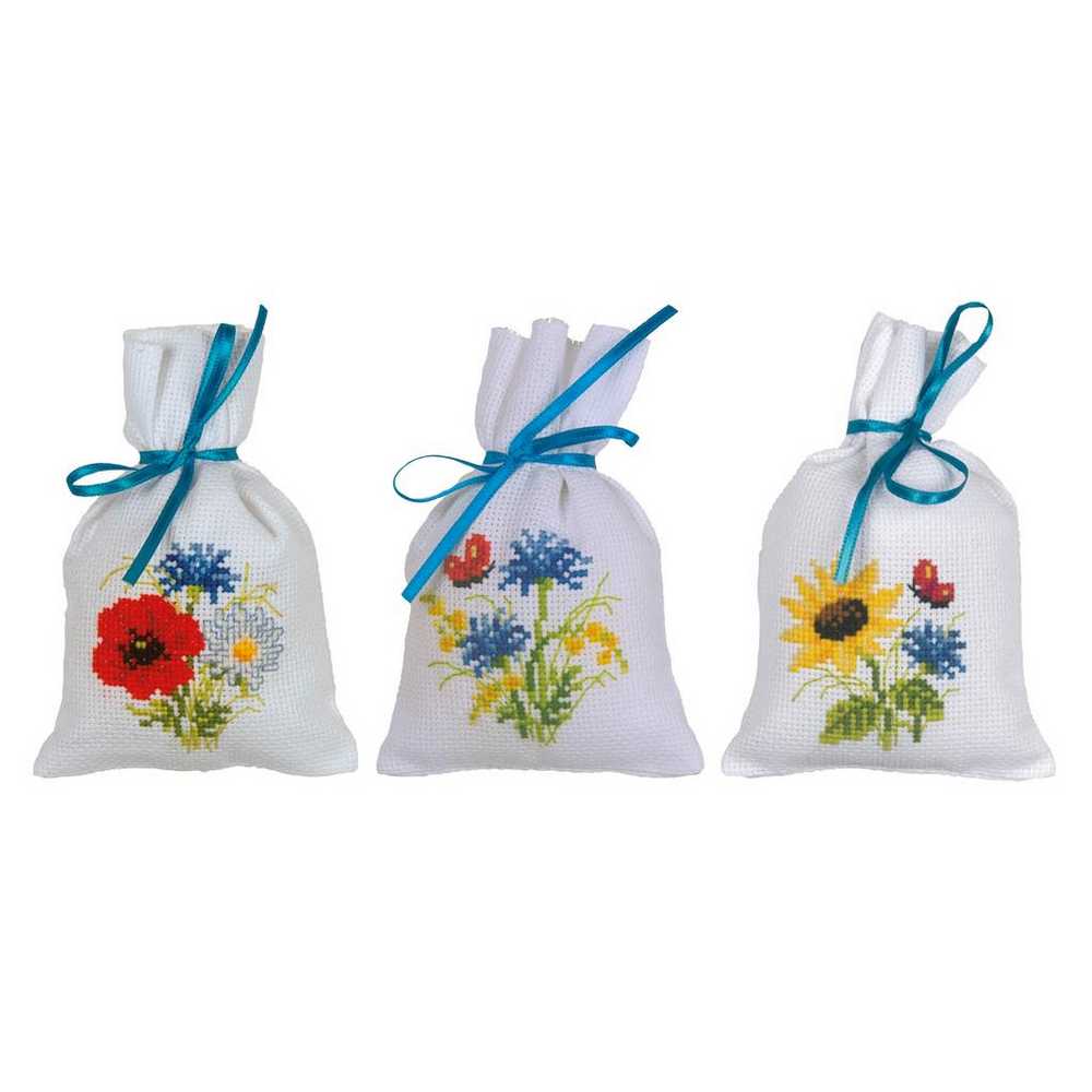 Vervaco Cross Stitch Kit - Field Flowers Gift Bags Set of 3
