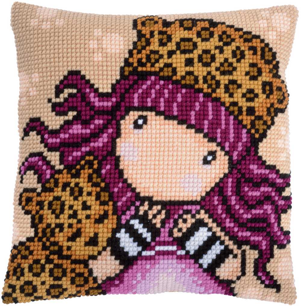 Gorjuss  Purrrrrfect Love Printed Cross Stitch Cushion Front Kit - Vervaco