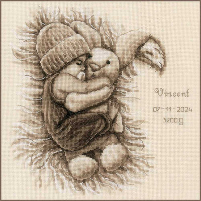 Vervaco Cross Stitch Kit - Baby with Cuddly Rabbit Birth Sampler