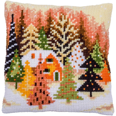 Winter Village Cushion Printed Cross Stitch Kit Vervaco
