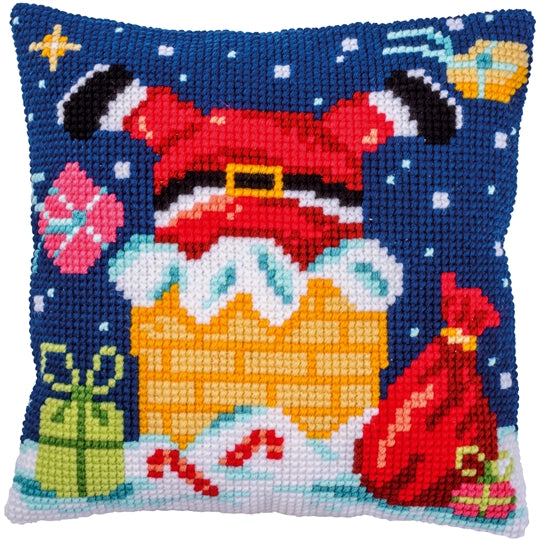Chimney Santa Cushion Printed Cross Stitch Kit Vervaco