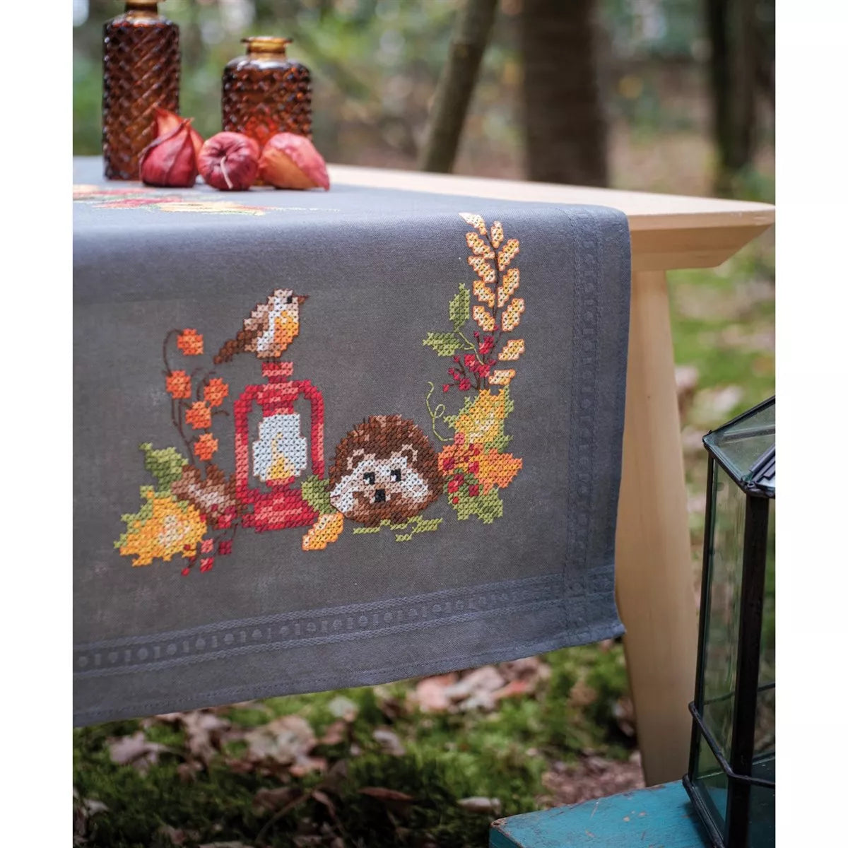 Hedgehog & Robin Table Runner Cross Stitch Kit ~ Vervaco