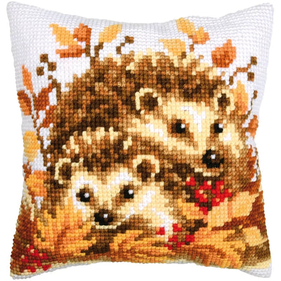 Autumn Hedgehogs Cushion Cross Stitch Kit Vervaco