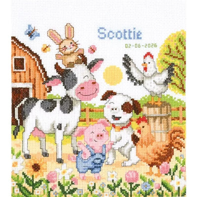 Farm Animals Birth Sampler Cross Stitch Kit Vervaco