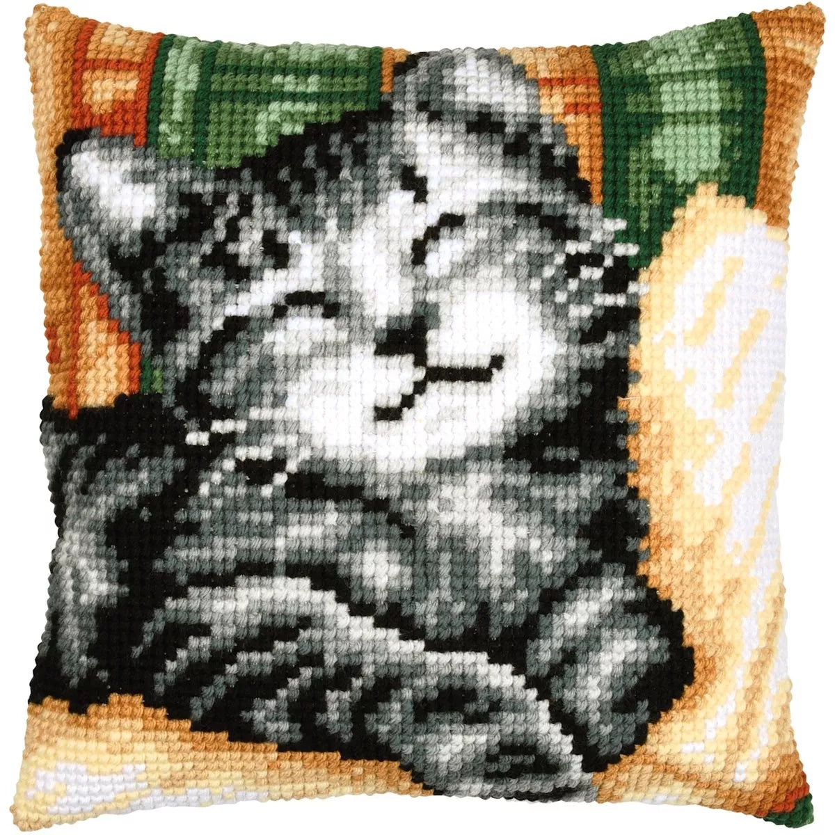 Cat with a Book Cushion Cross Stitch Kit Vervaco
