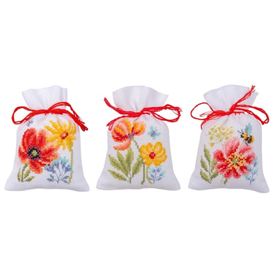 Poppies and Wildflowers Bags Pk3 Cross Stitch Kit Vervaco