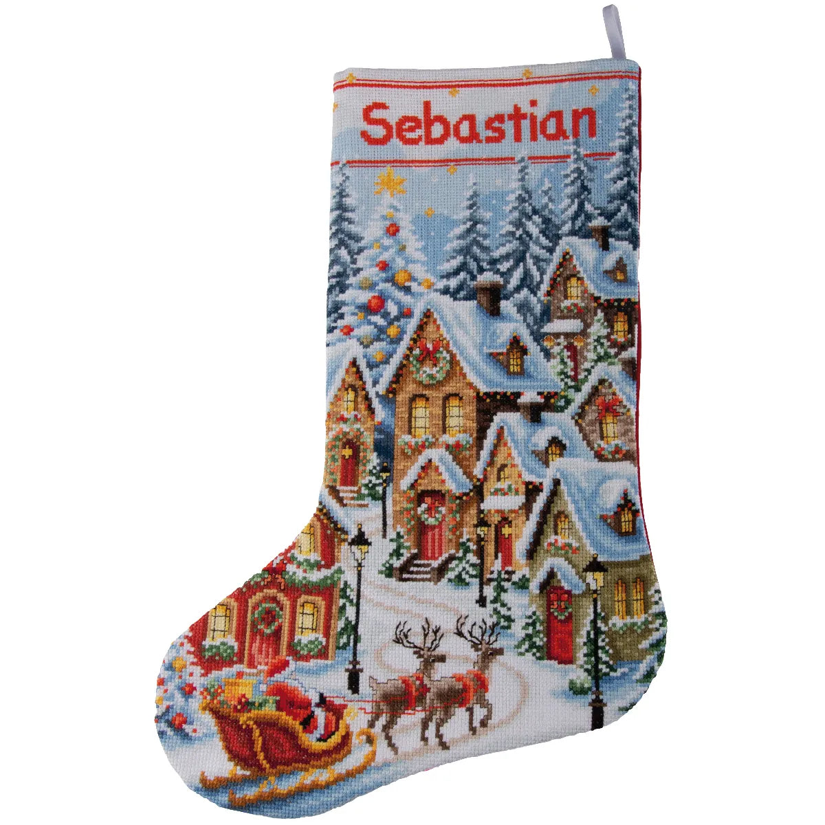 A Village Aglow Stocking Embroidery Kit ~ Vervaco