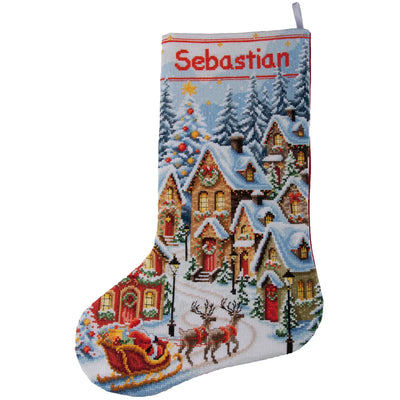 A Village Aglow Stocking Embroidery Kit ~ Vervaco