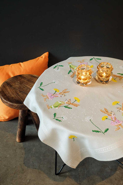 Vervaco Embroidery Kit - Easter Rabbits Tablecloth