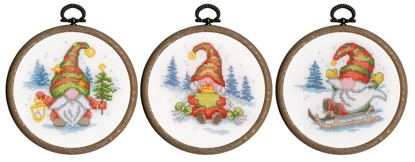 Christmas Gnomes: Set of 3 Christmas Cross Stitch Kit Vervaco