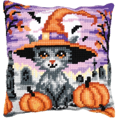 Halloween Kitten Cushion Printed Cross Stitch Kit Vervaco