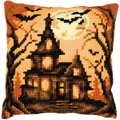 Haunted House Cushion Printed Cross Stitch Kit Vervaco