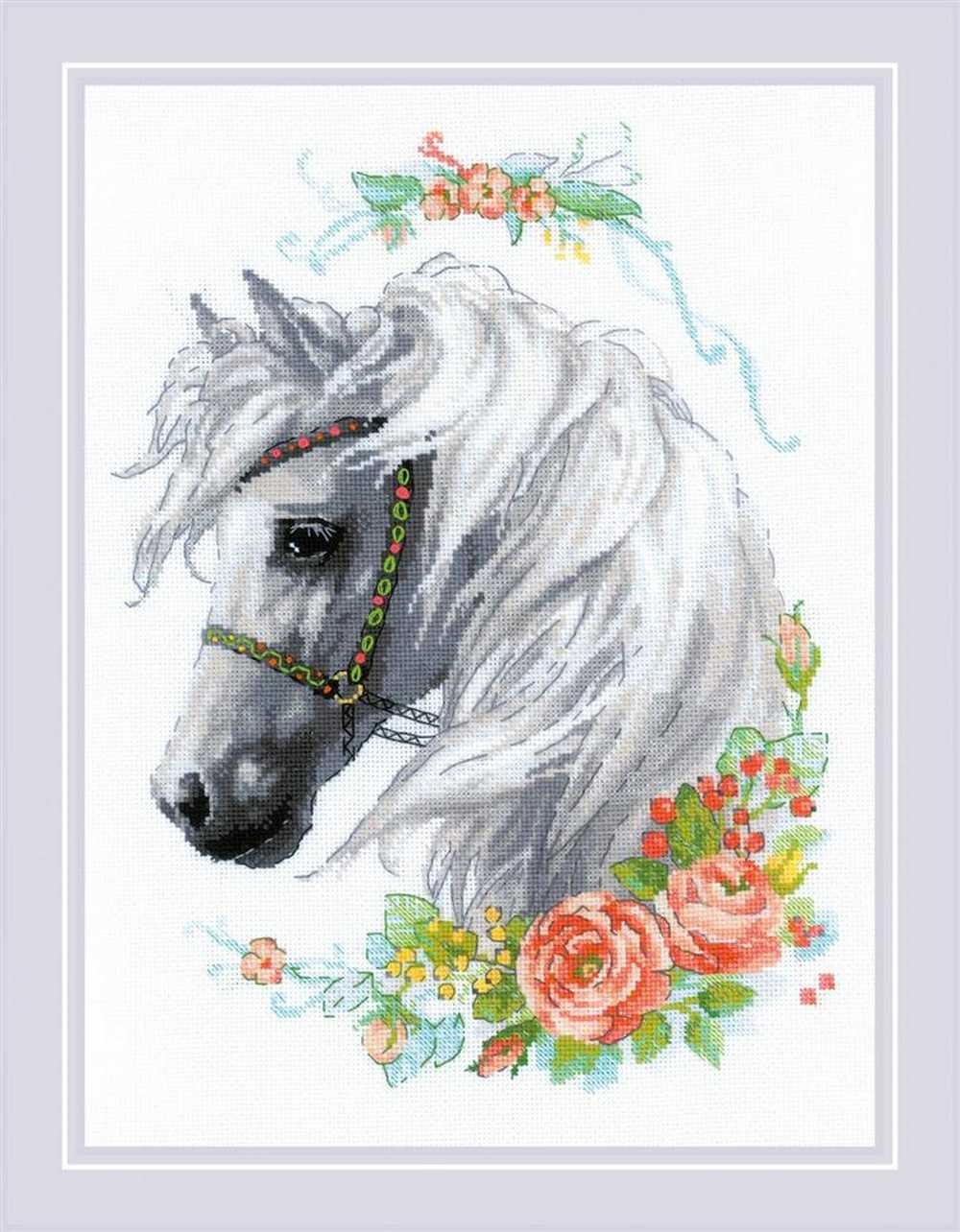 Riolis Cross Stitch Kit - White Mane and Roses