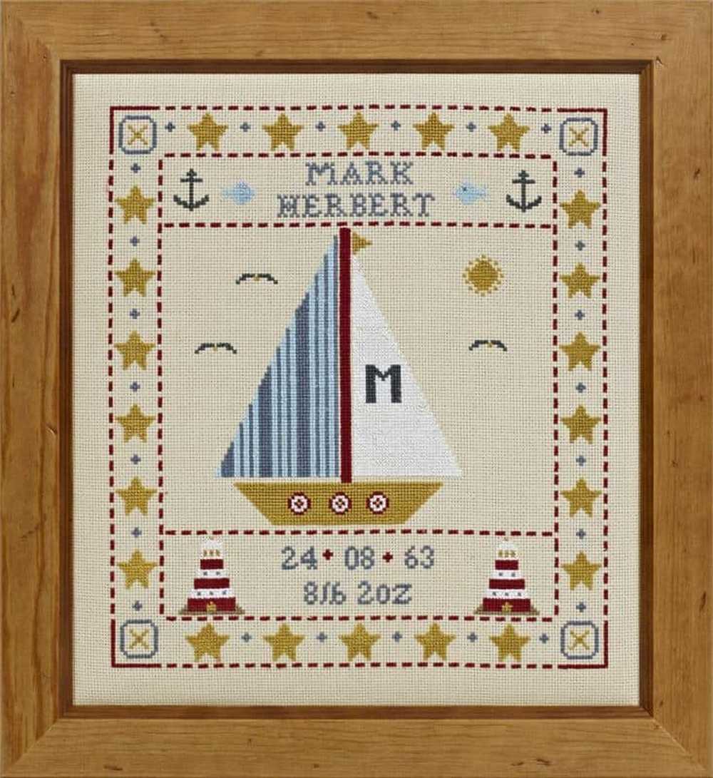 Sail Boat Birth Sampler Cross Stitch Kit Historical Sampler Co