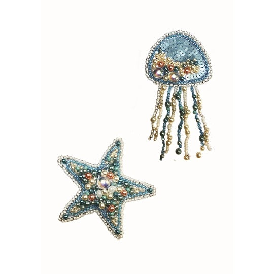 Starfish & Jelly Fish Brooches Beaded Embroidery Kit ~ VDV SALE