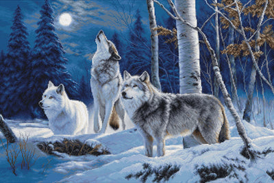 The Howl of Wolves & the Winter Moon Cross Stitch Kit ~ Luca S GOLD