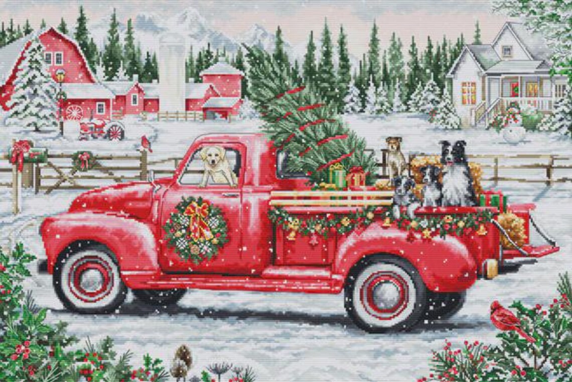 Red Christmas Truck Cross Stitch Kit ~ Luca S GOLD
