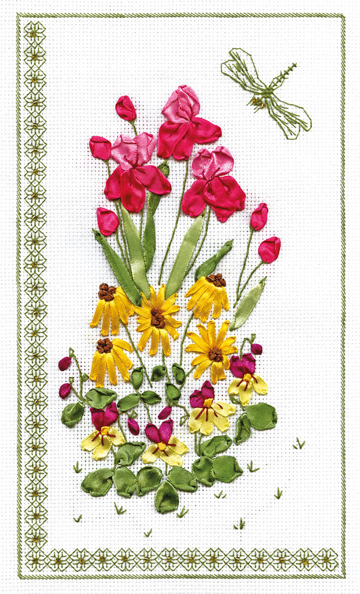Flowers with Dragonfly Ribbon Embroidery Kit ~ PANNA