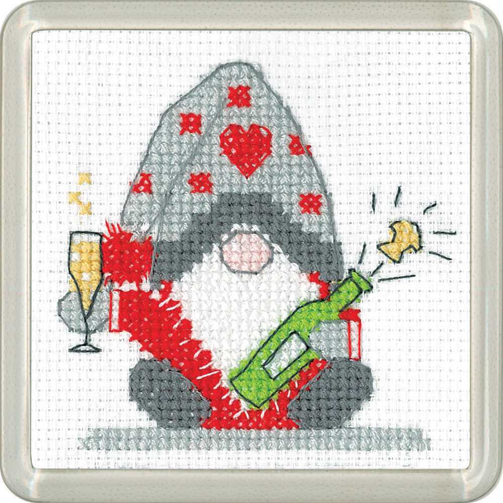Christmas Fizz Gonk COASTER Cross Stitch Kit - Heritage Crafts