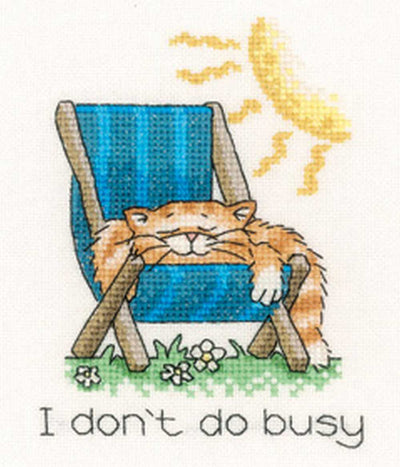 I Don't Do Busy Cats Rule  Cross Stitch Kit Heritage Crafts (Evenweave)