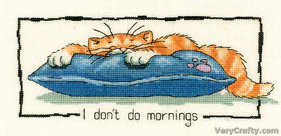 I Don't Do Mornings! Cats Rule  Cross Stitch Kit Heritage Crafts (Evenweave)