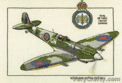 Supermarine Spitfire Cross Stitch Kit Heritage Crafts (Evenweave)