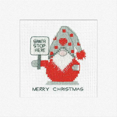 Santa Stop Here Christmas Cross Stitch Card - Gonk - Heritage Crafts