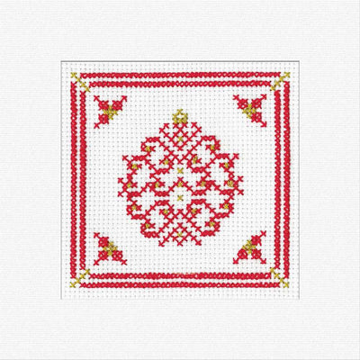 Christmas Filigree Bauble (Red) Cross Stitch Card - Heritage Crafts