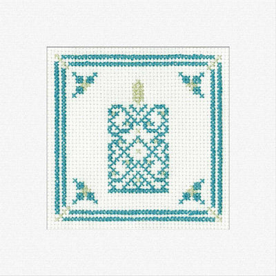 Christmas Filigree Candle (Teal) Cross Stitch Card - Heritage Crafts