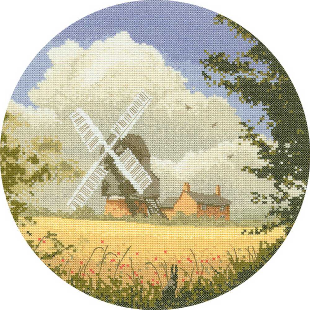 Corn Mill John Clayton Circles Cross Stitch Kit Heritage Crafts (Evenweave)