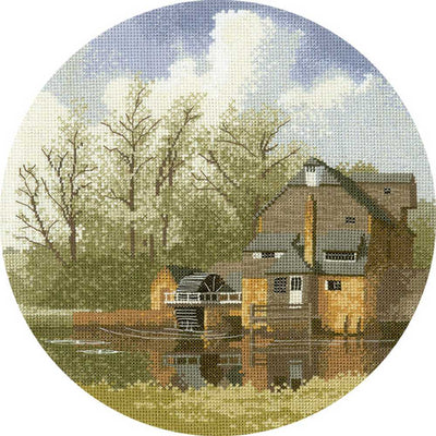 Water Mill John Clayton Circles Cross Stitch Kit Heritage Crafts (Evenweave)