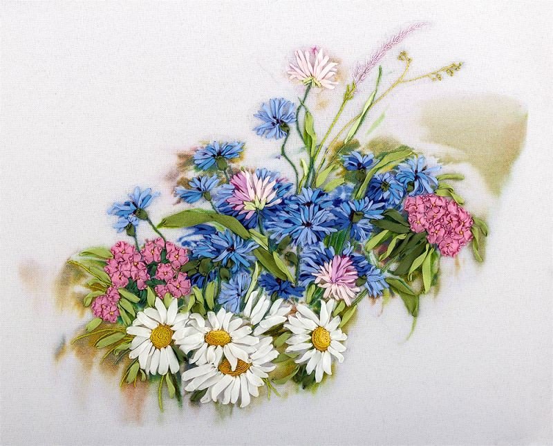 Bouquet with Cornflowers Ribbon Embroidery Kit ~ PANNA