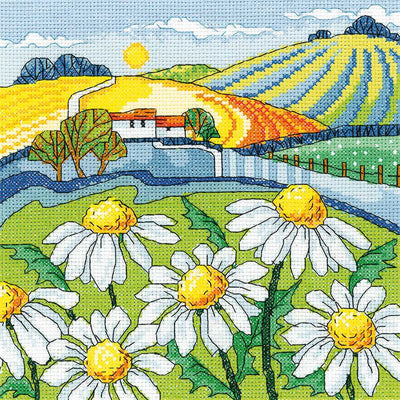 Daisy Landscape  Cross Stitch Kit Heritage Crafts (Evenweave)