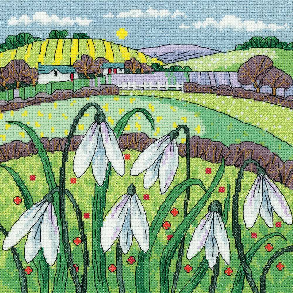 Snowdrop Landscape  Cross Stitch Kit Heritage Crafts (Evenweave)