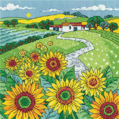 Sunflower Landscape  Cross Stitch Kit Heritage Crafts (Evenweave)