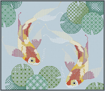 Koi Carp Blackwork Kit - Doodlecraft Design