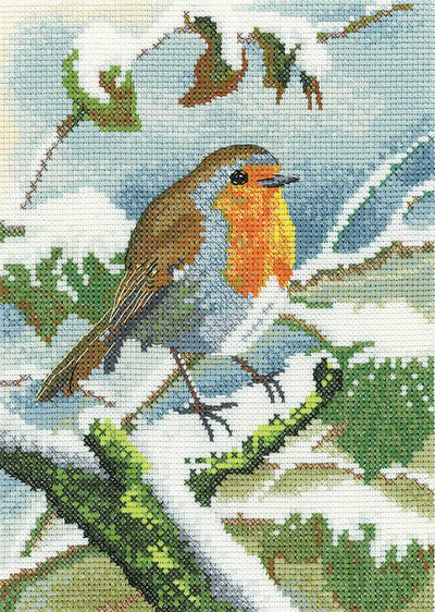 Robin in Winter  Cross Stitch Kit Heritage Crafts