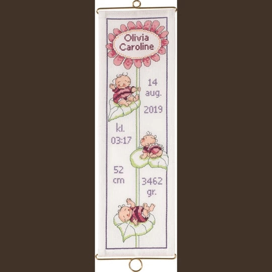 Flower Baby Pink Banner Cross Stitch Kit ~ Permin